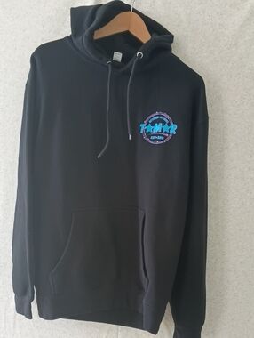 Black Zip-Up Hoodie with Teal & Purple Logo